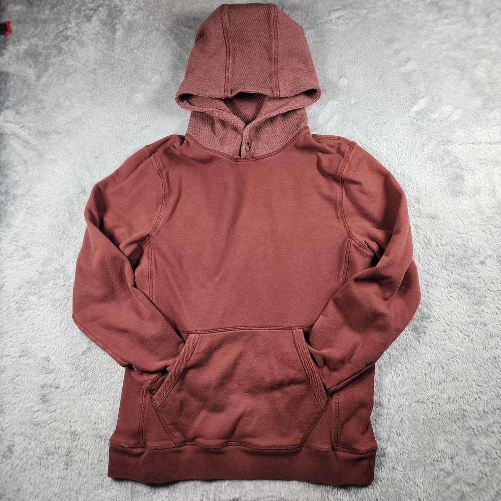 Taylor Stitch Hoodie Mens XS Brown Pullover Snap Neck Fleece Organic Cotton